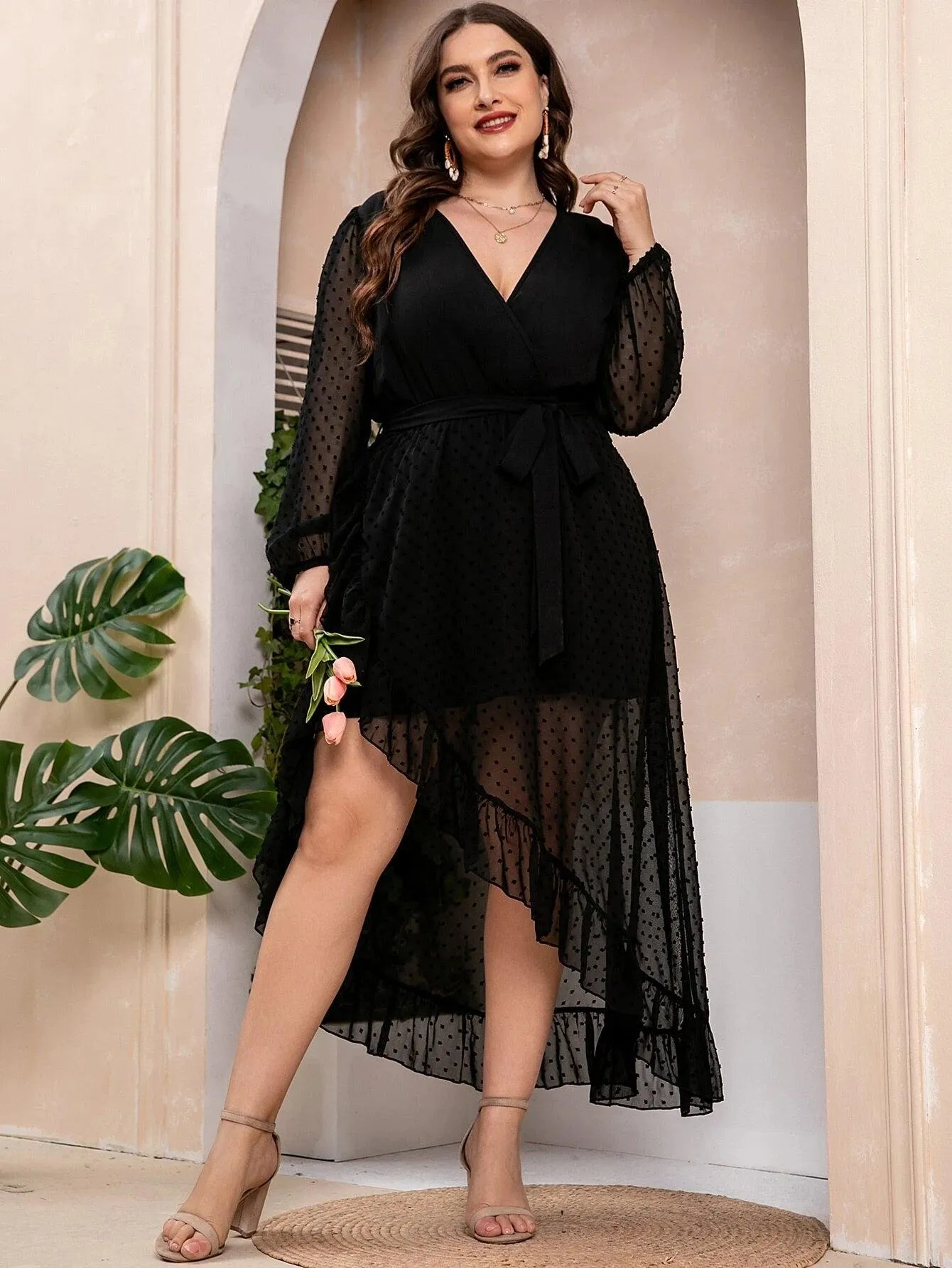 Vestido Elegante Bainha De Ruffle Plus Size - Sage