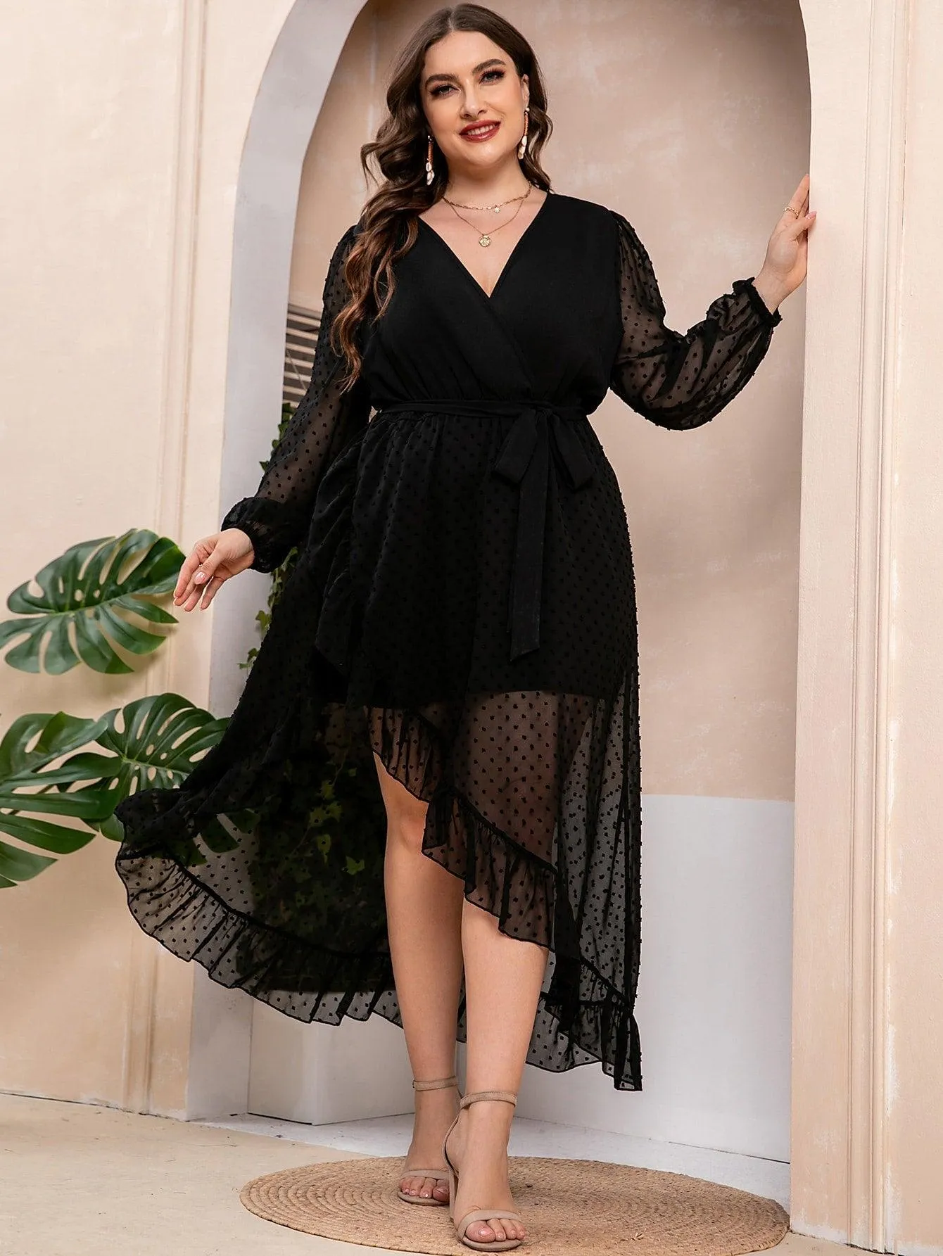 Vestido Elegante Bainha De Ruffle Plus Size - Sage