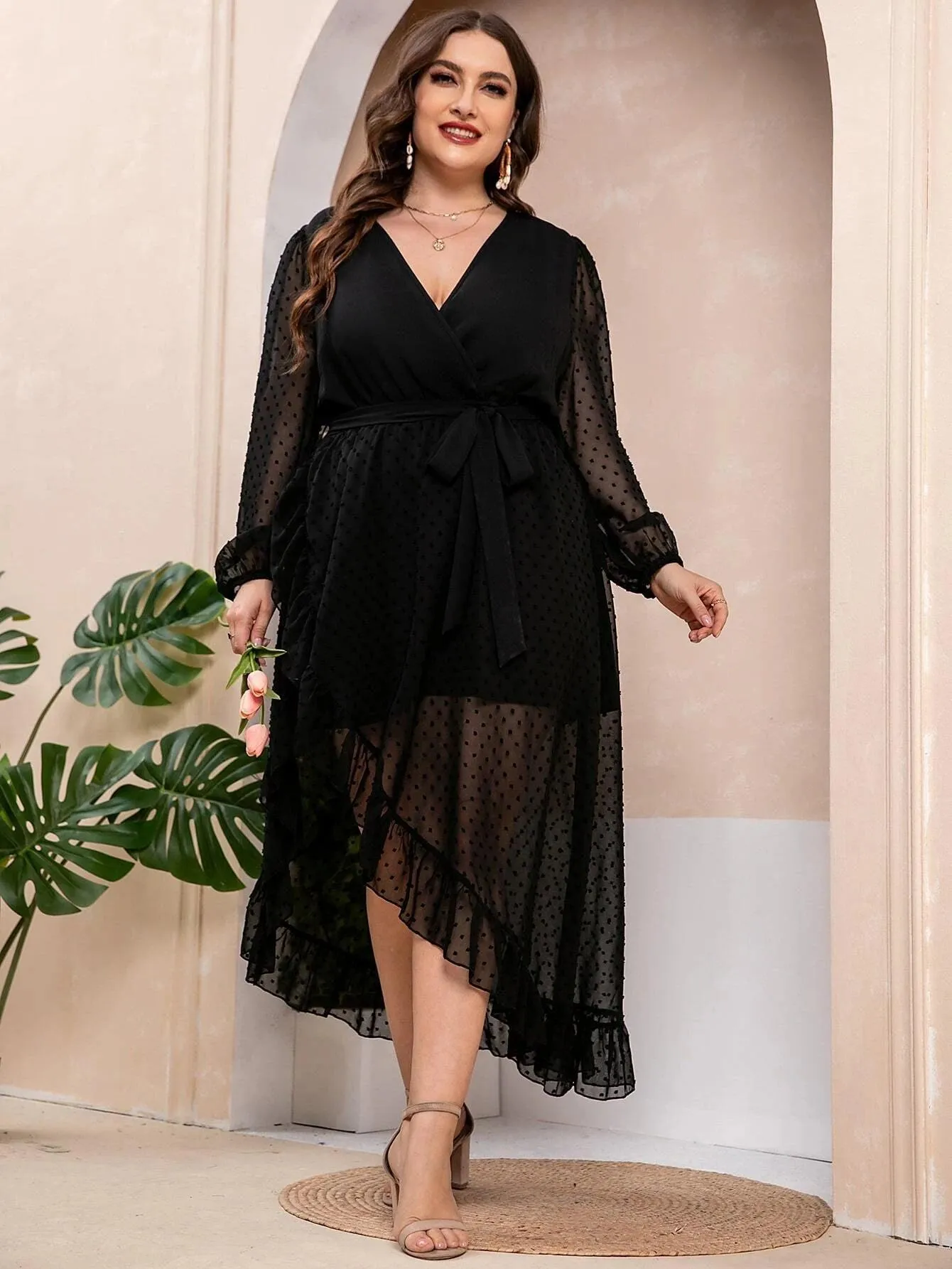 Vestido Elegante Bainha De Ruffle Plus Size - Sage