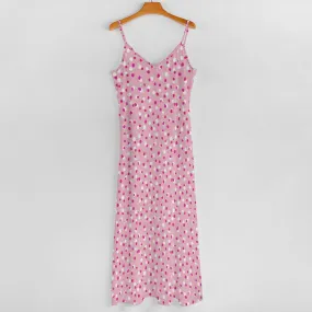 Women's Polka Dot Spotty All Over Print Ankle Long Length Spaghetti Strap Stretchy Sundress Casual Fashion Dress All Sizes Plus Size