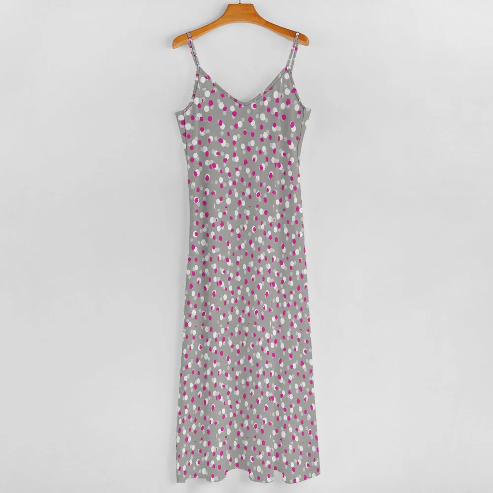 Women's Polka Dot Spotty All Over Print Ankle Long Length Spaghetti Strap Stretchy Sundress Casual Fashion Dress All Sizes Plus Size