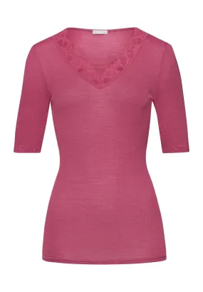 Woolen Lace Fine Ribbed Wool And Silk Fitted Top | Rose Wine 70913-2414