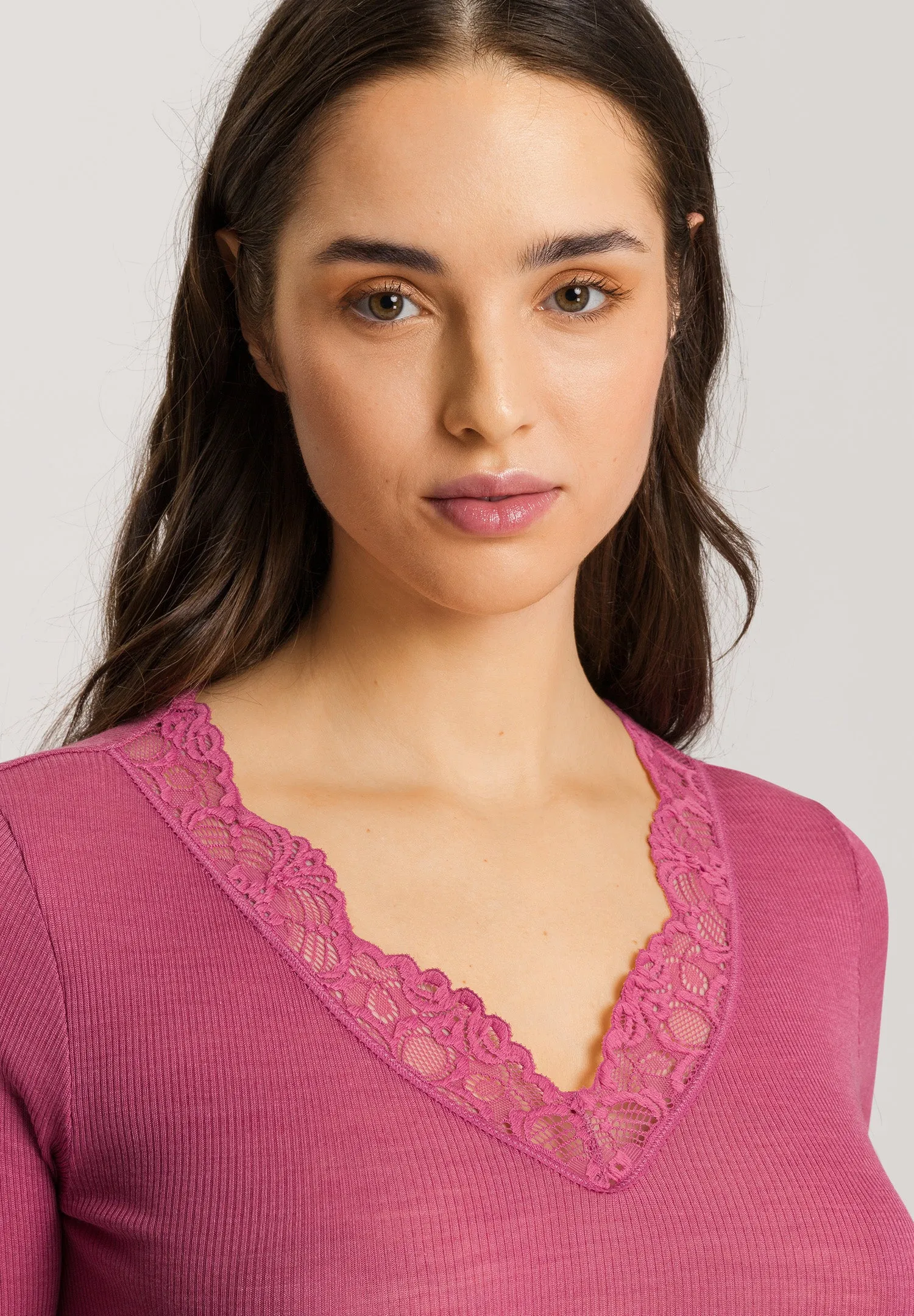 Woolen Lace Fine Ribbed Wool And Silk Fitted Top | Rose Wine 70913-2414