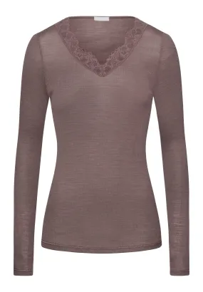 Woolen Lace Fine Ribbed Wool And Silk  V-Neck Top | Stonewash 70914-2756